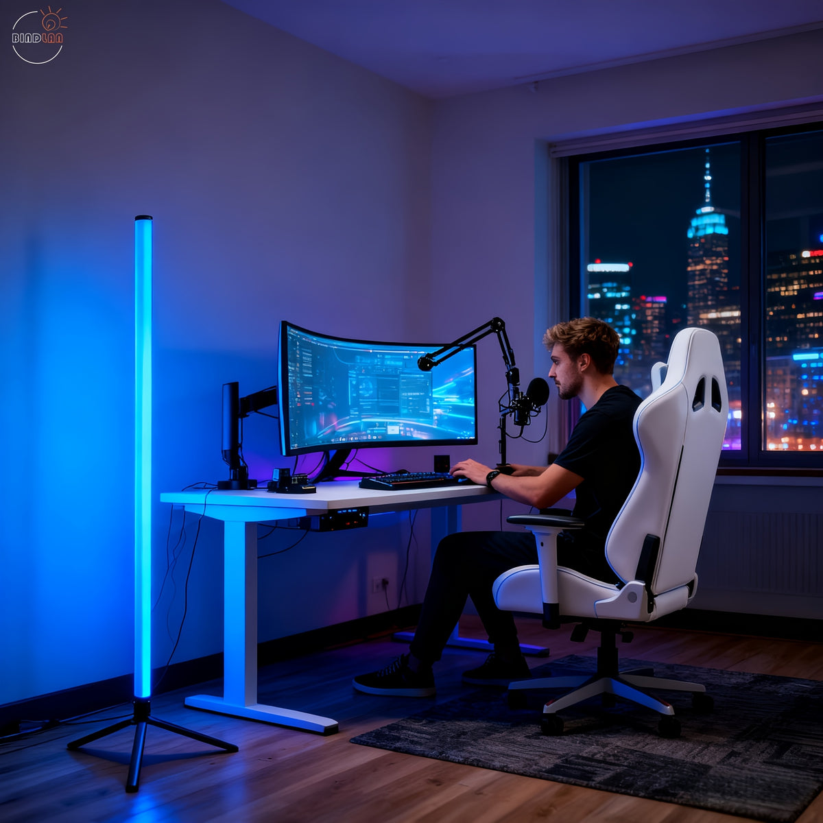 Lampadaire LED RVB démontable en trois tubes sur trépied, 110 cm
