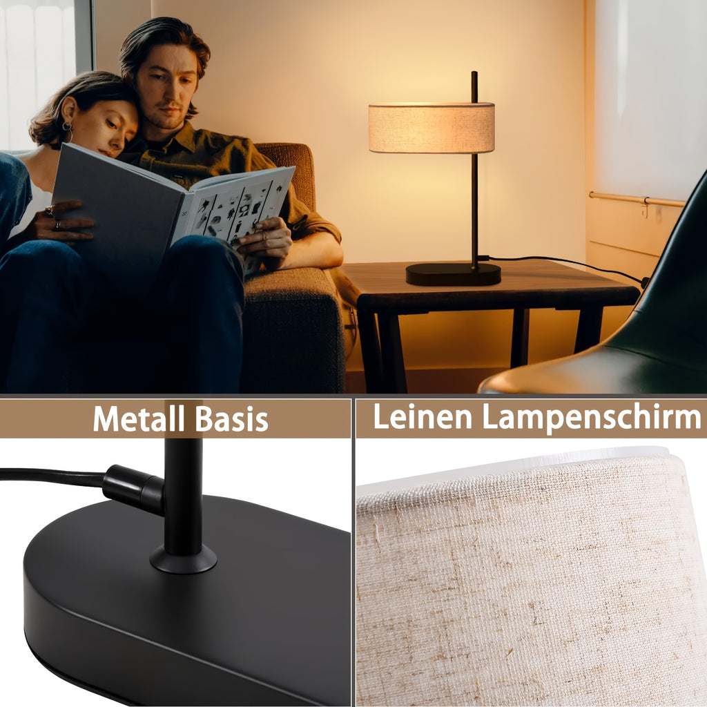 Lot de 2 lampes de chevet noires, abat-jour en lin, douille E14