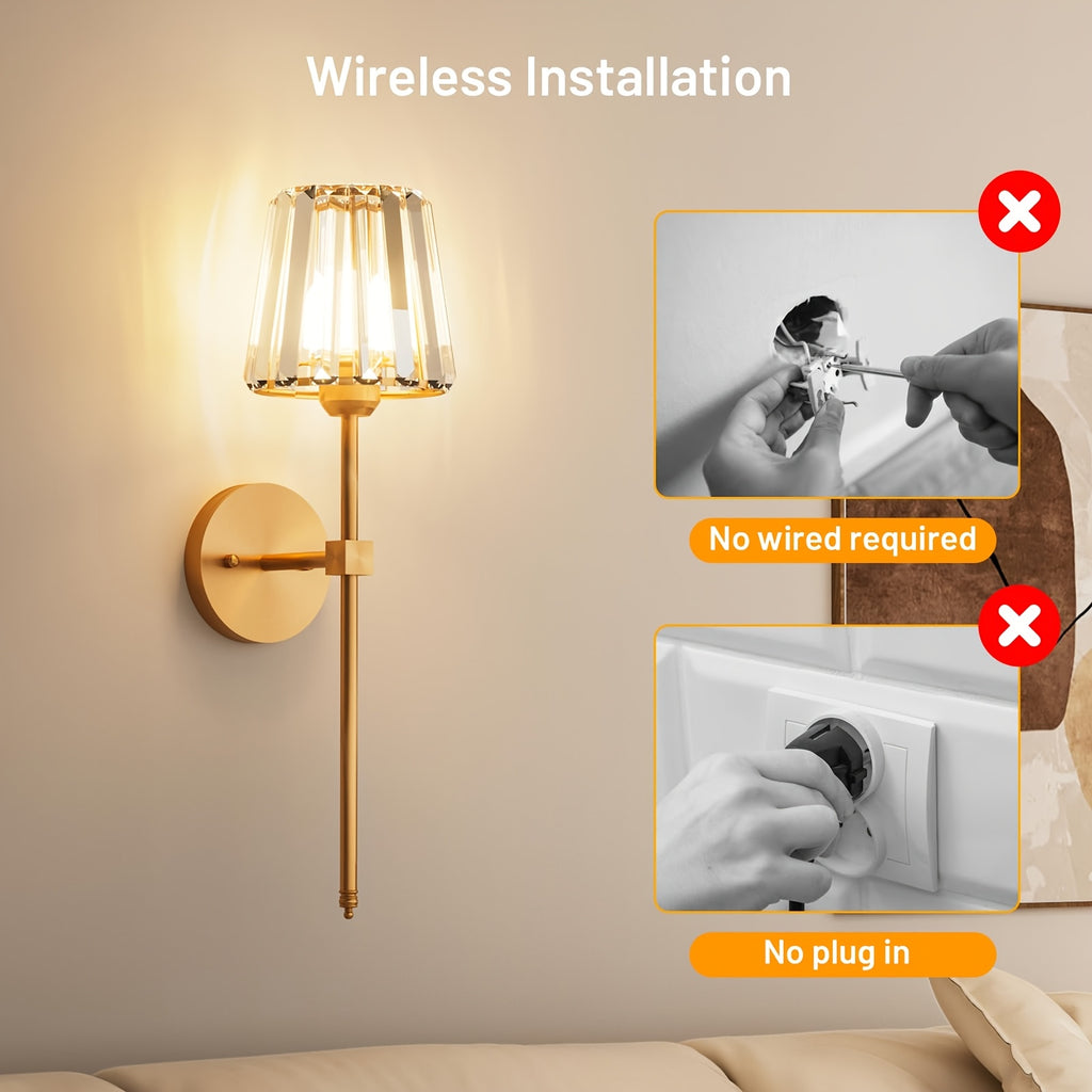 Lot de 2 appliques murales sans fil noires, abat-jour en cristal