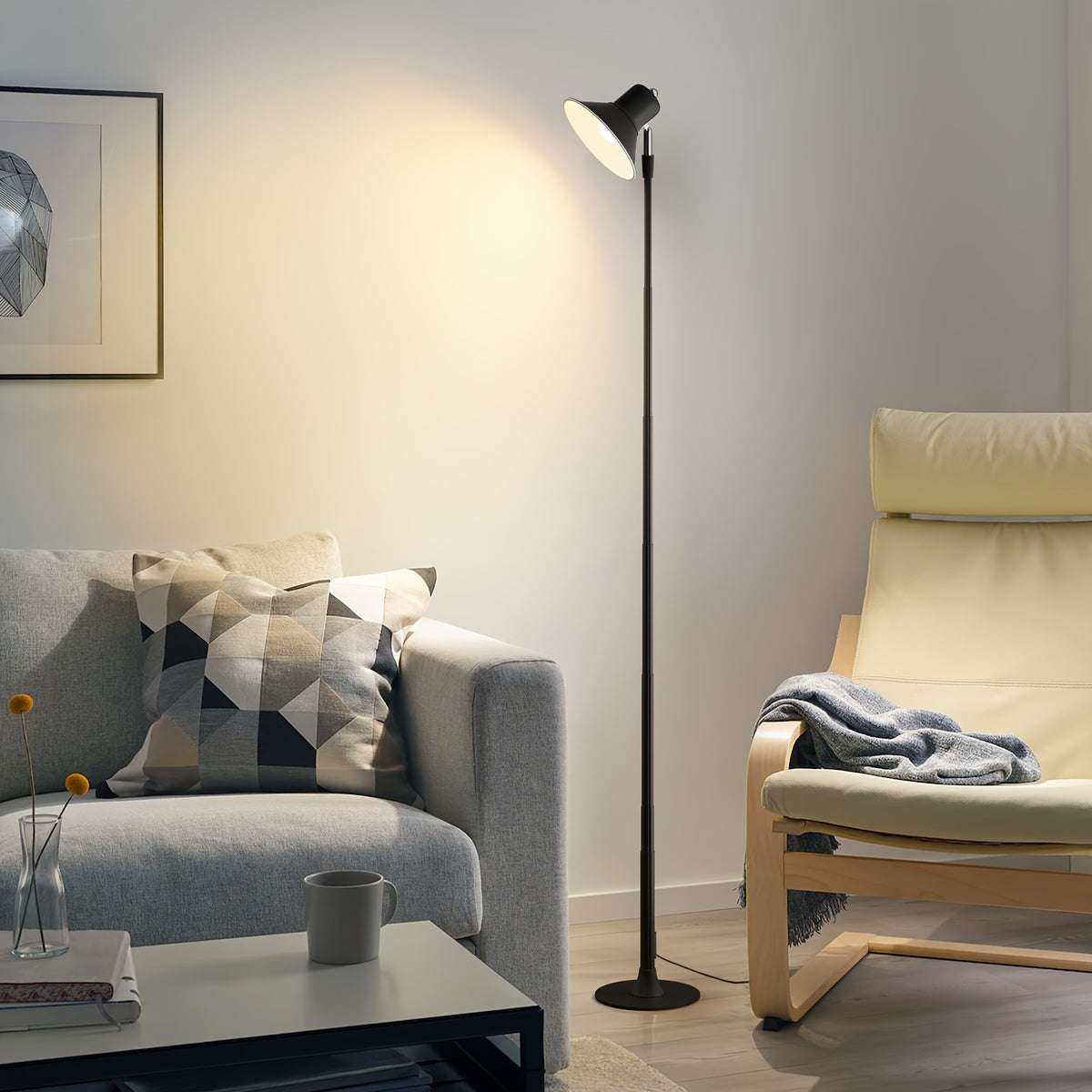 Lampadaire LED USB noir convertible en lampe de chevet, 45 à 145 cm