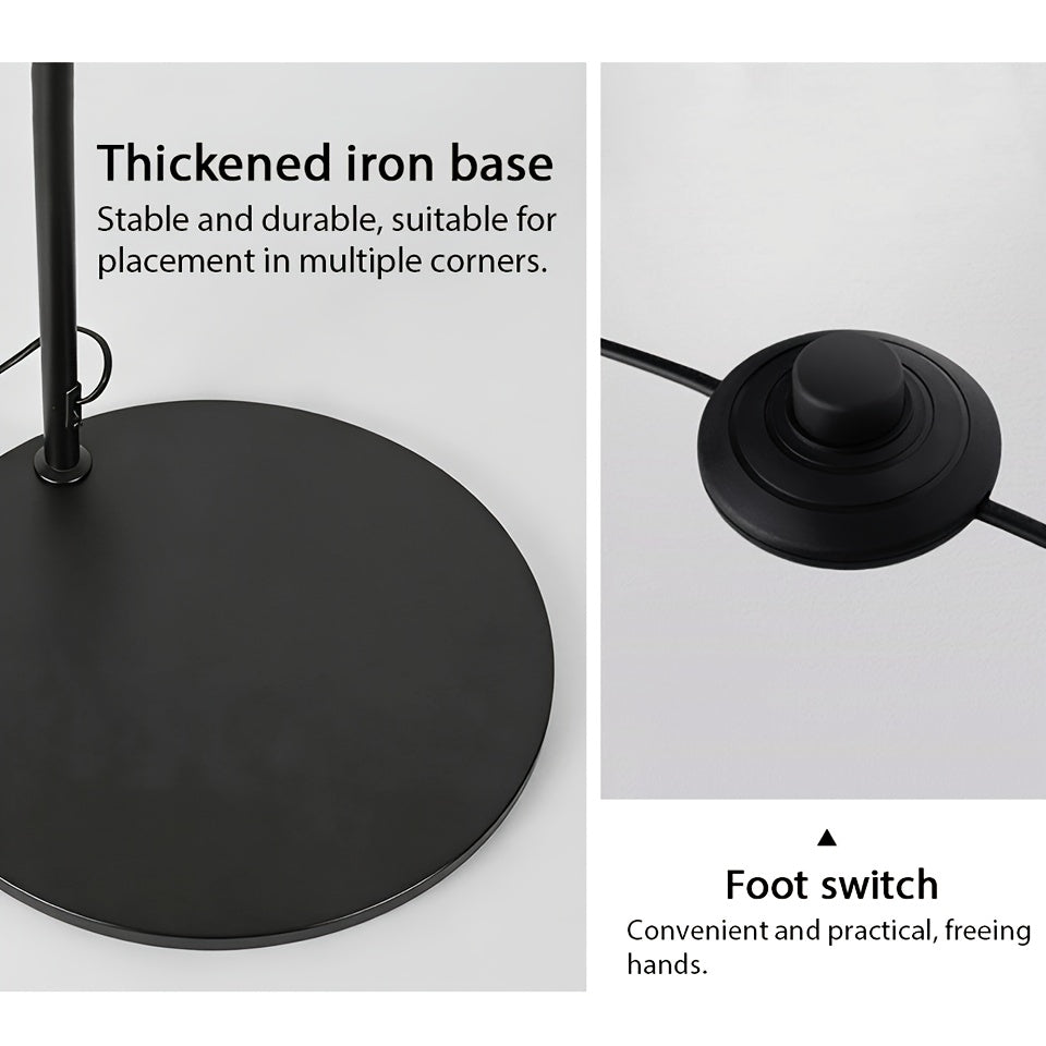 Lampadaire arc noir mat, dôme métal Ø 30 cm et portée réglable