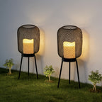 Lanterne solaire grillagée sur trépied, effet bougie, 40 cm