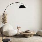 Lampadaire arc noir mat, dôme métal Ø 30 cm et portée réglable