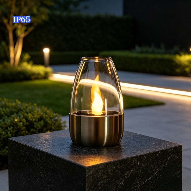 Bougie LED solaire à flamme vacillante sous cloche, 10 cm, IP65