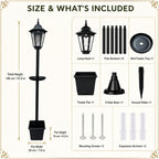 Lampadaire solaire de jardin avec mangeoire à oiseaux et pot