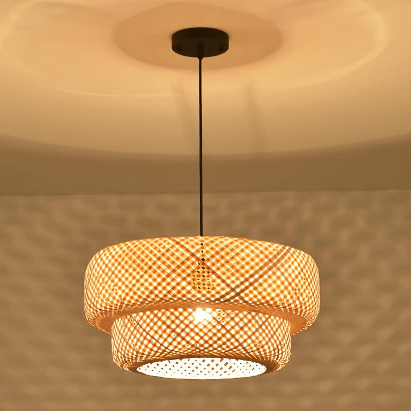 Suspension en bambou tressé à double étage, Ø 30 cm, culot E27