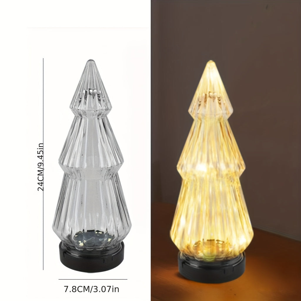 Lampe décorative solaire sapin effet verre strié, 24 cm