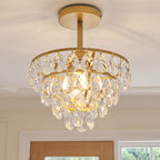 Lustre de cristal sur tige courte, doré ou noir, Ø 24,8 cm