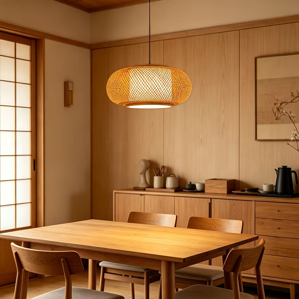 Suspension ovale en bambou losangé et diffuseur intérieur, 40 cm