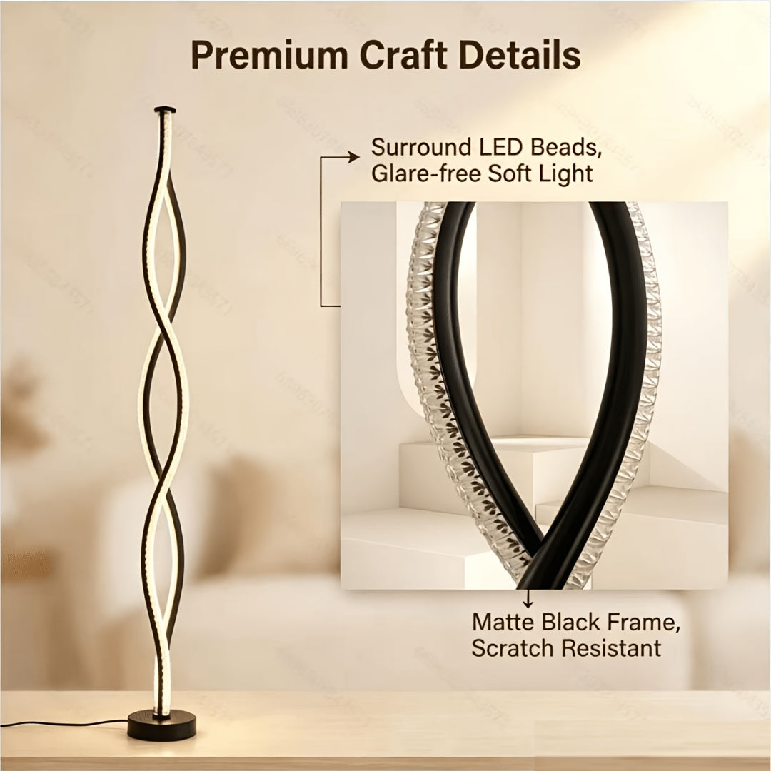 Lampadaire LED double hélice effet cristal noir mat, 122 cm