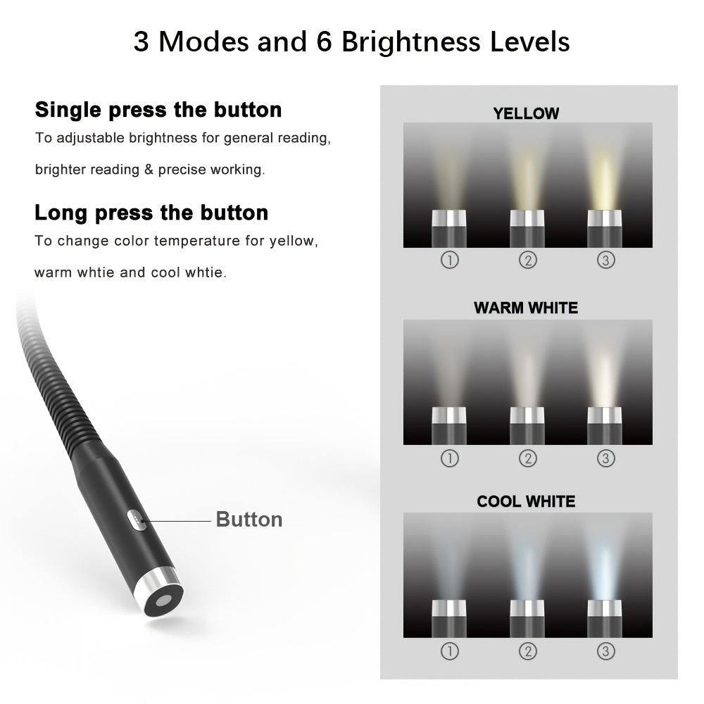 Lampe de lecture tour de cou rechargeable, 3 teintes, noire ou rose