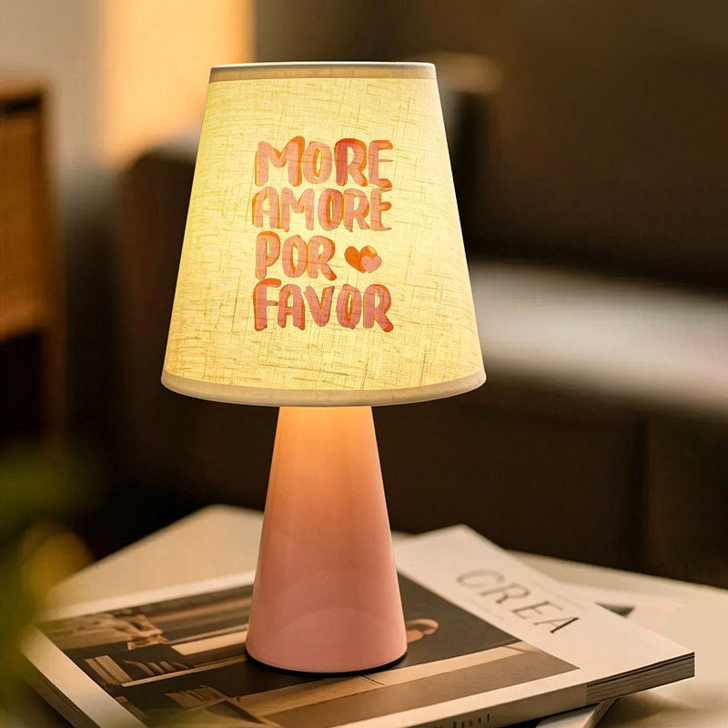 Lampe de chevet rose à inscription More Amore Por Favor, USB