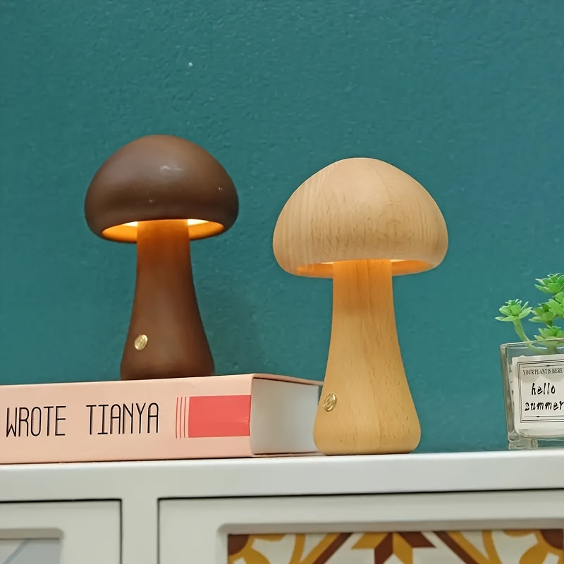 Lampe champignon en bois sans fil, veilleuse tactile rechargeable