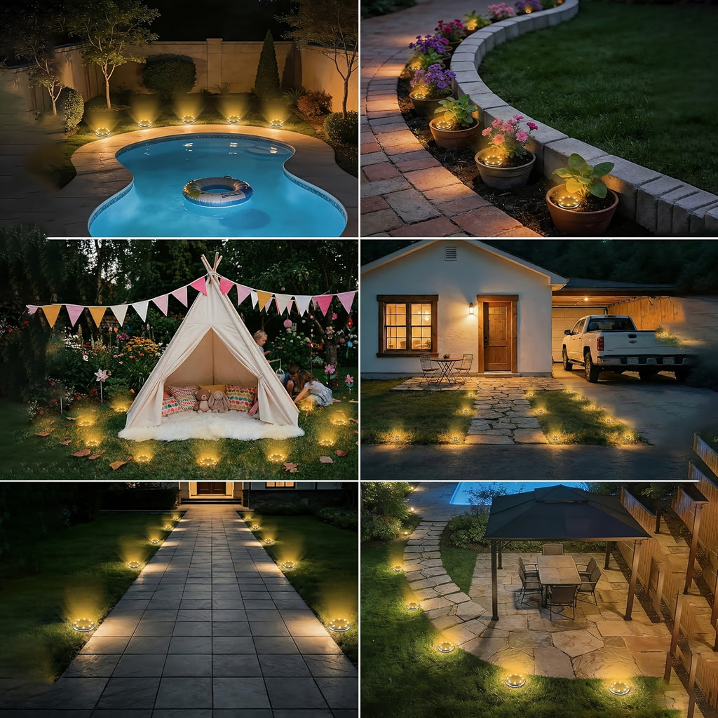 Mini spot solaire de sol 8 LED, 5,7 cm, IP44, lot de 5 ou de 7