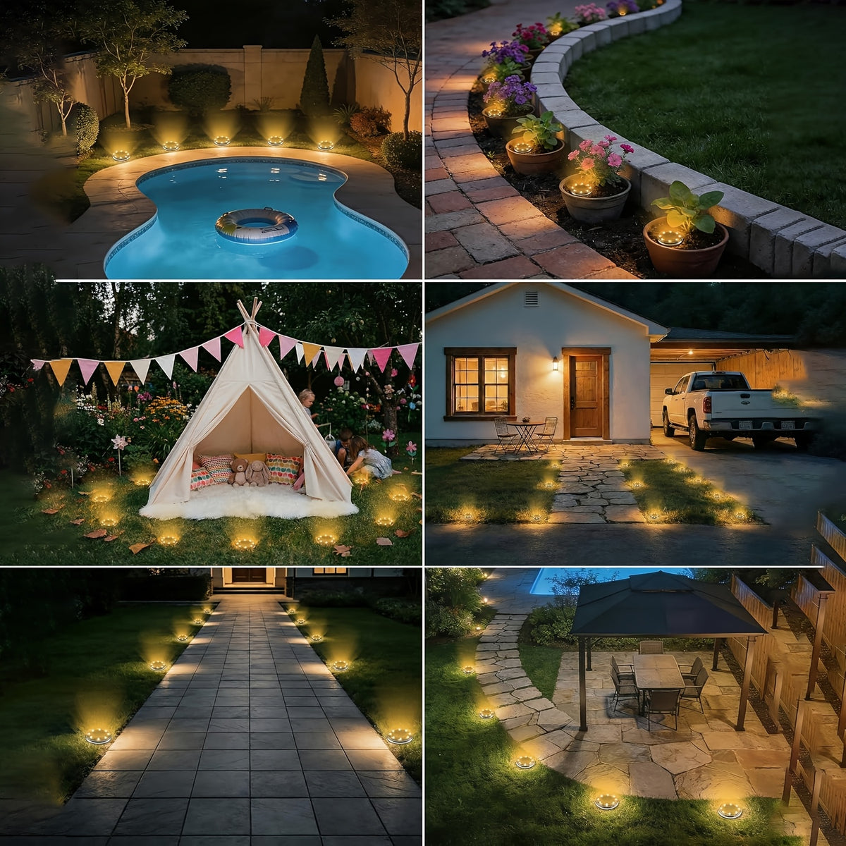 Mini spot solaire de sol 8 LED, 5,7 cm, IP44, lot de 5 ou de 7