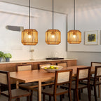 Suspension 3 lumières tressée, barre noire de 71 cm, douilles E27