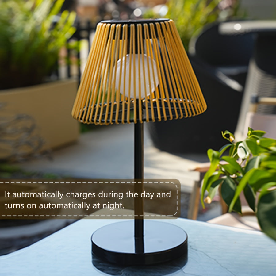 Lampe de table solaire d'extérieur à abat-jour en cordage kaki, IP44