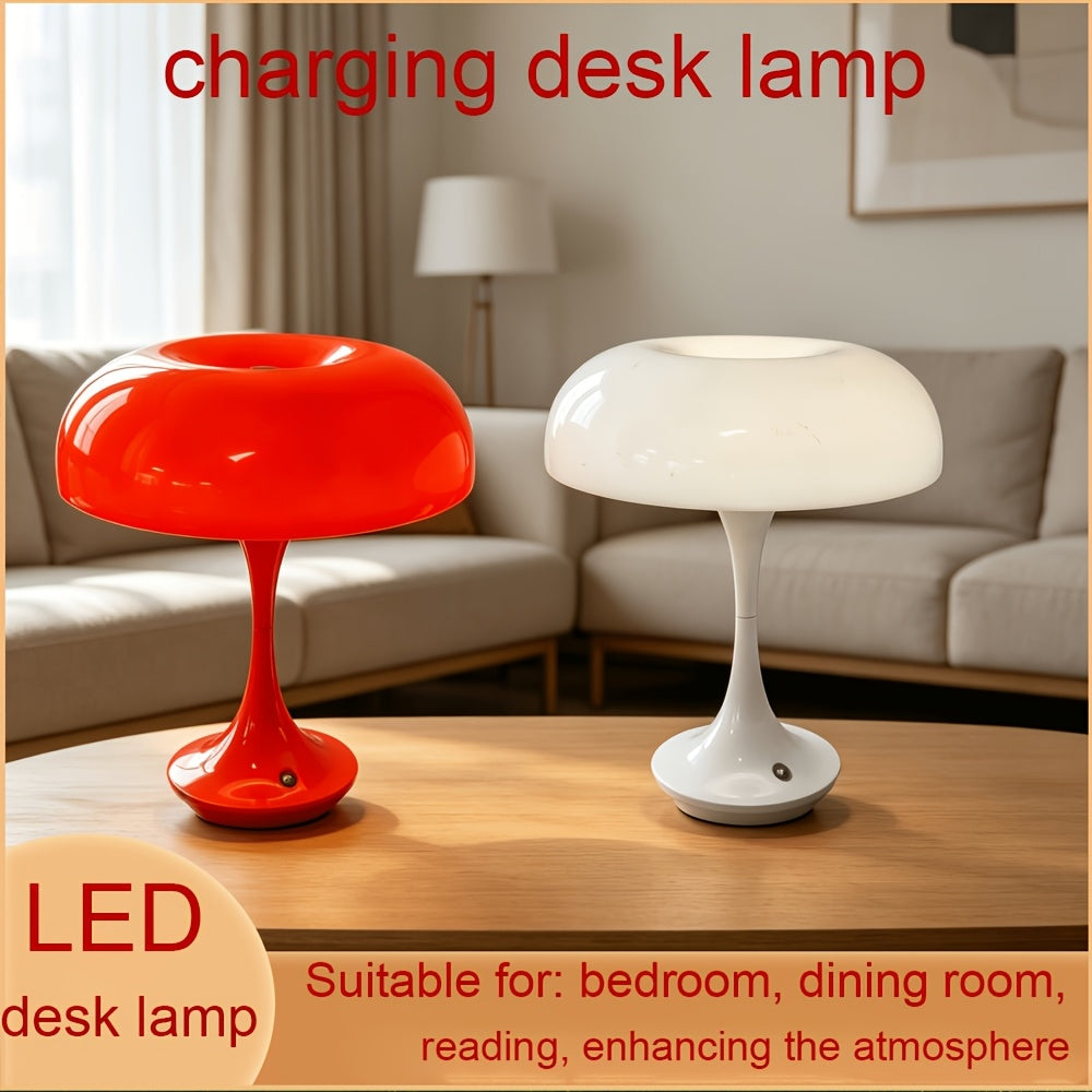 Lampe champignon sans fil rétro au chapeau anneau, blanche ou orange