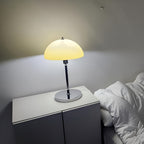 Lampe champignon à grand dôme crème et pied chromé, 51 cm