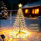 Sapin de Noël lumineux solaire en spirale à étoile, 93 cm, 80 LED