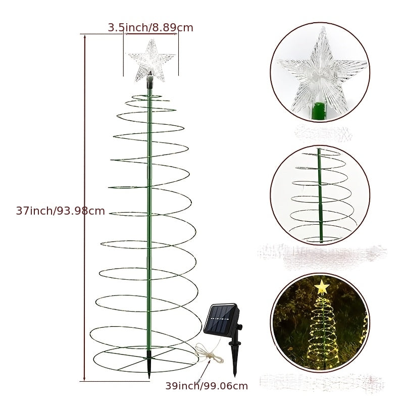 Sapin de Noël lumineux solaire en spirale à étoile, 93 cm, 80 LED