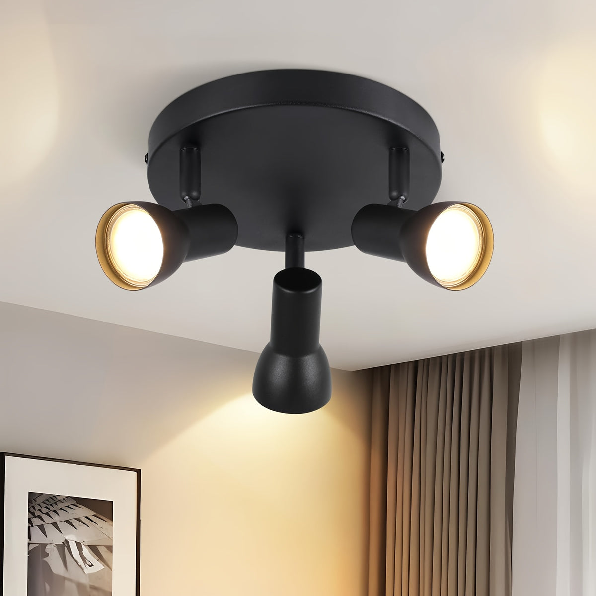 Spot de plafond noir orientable GU10, simple ou barre de 3 spots