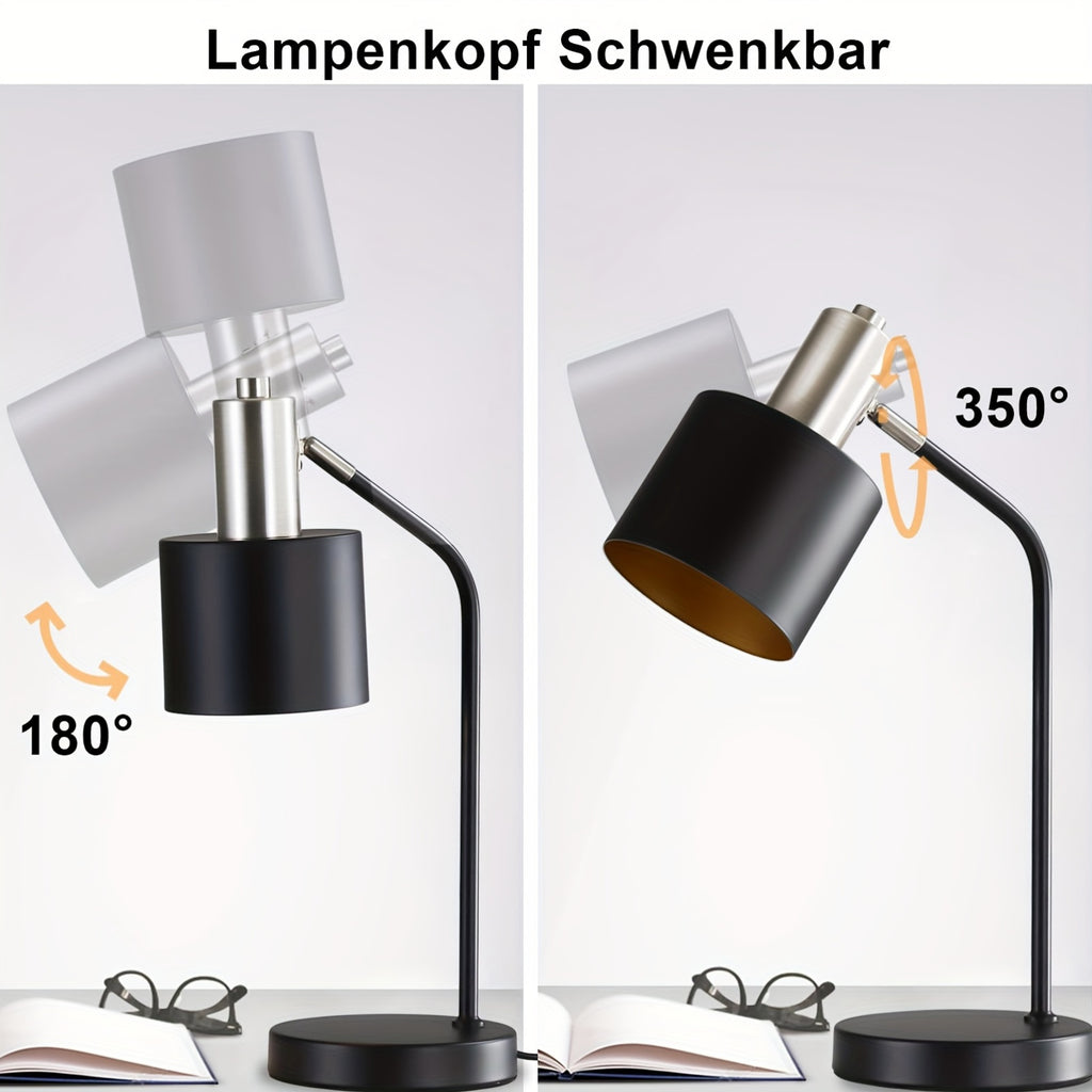 Lampe de chevet noire en métal à tête orientable, douille E27
