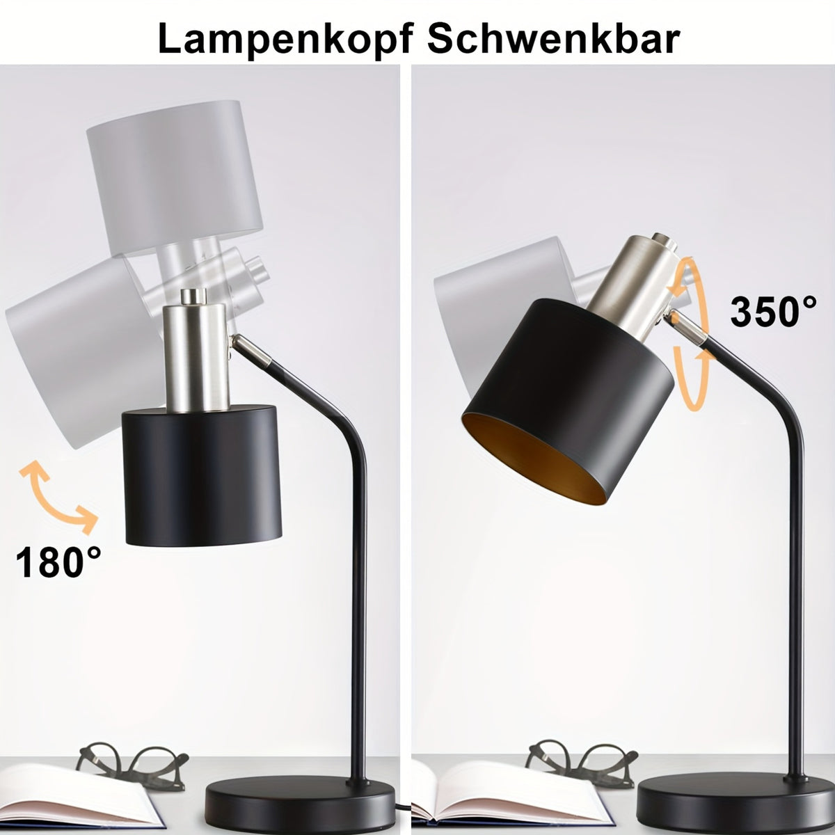 Lampe de chevet noire en métal à tête orientable, douille E27