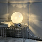 Lampe boule en verre rose sur socle chromé, USB et variateur