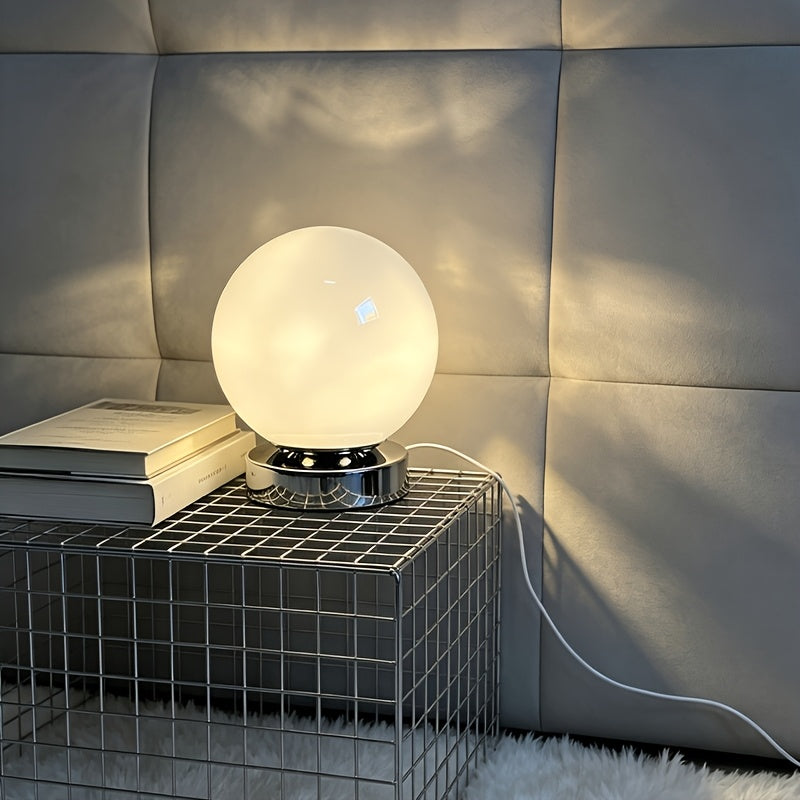 Lampe boule en verre rose sur socle chromé, USB et variateur