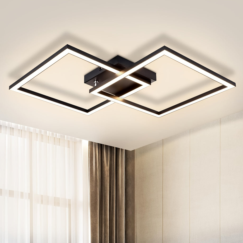 Plafonnier LED à deux cadres carrés pivotants noirs, 65 cm