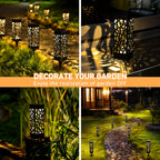 Lampe solaire de jardin carrée ajourée, lot de 3 en blanc chaud