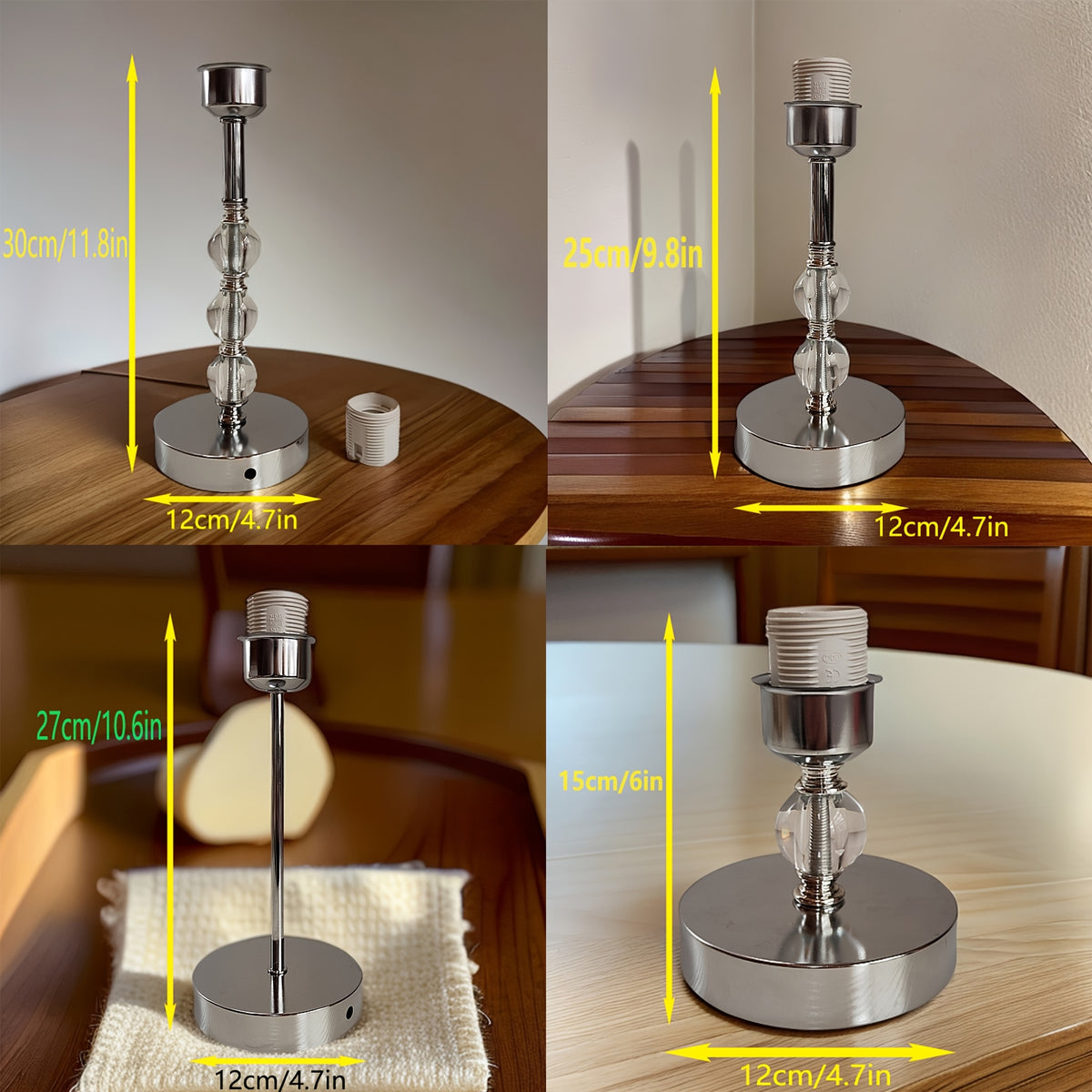 Pied de lampe E27 chromé à perles transparentes, 7 modèles à câbler