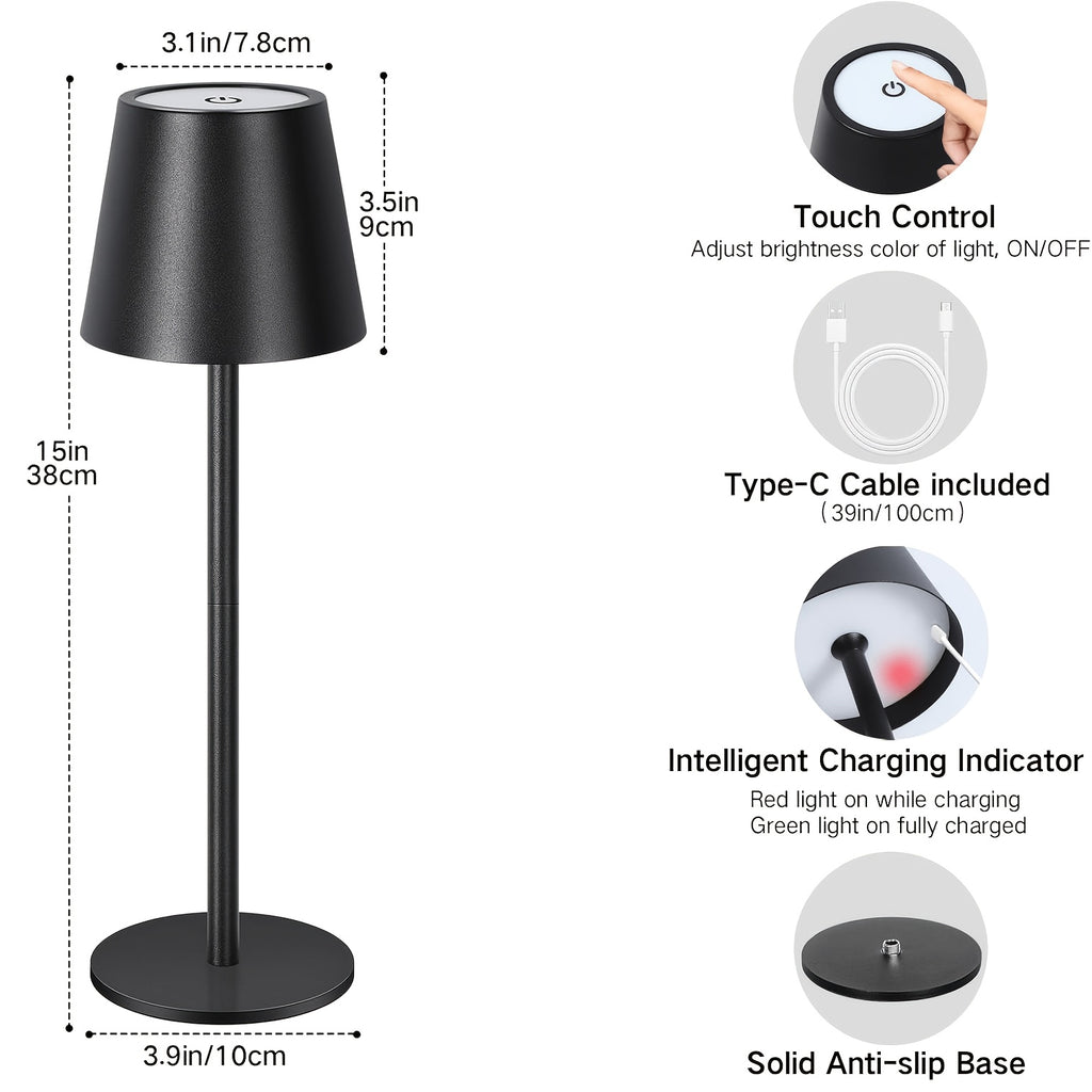 Lampe sans fil en aluminium mat à tige raccourcissable, 38 cm