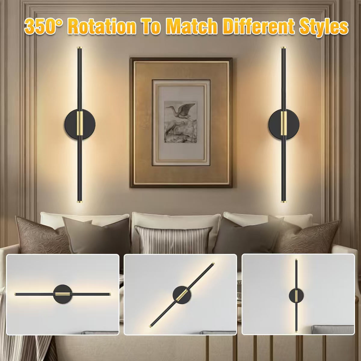 Applique murale design tige LED 72 cm rechargeable, lot de 2