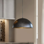 Suspension dôme en métal noir martelé à intérieur doré, Ø 40 cm