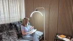Lampadaire LED demi-lune pivotant, 3 teintes, blanc ou noir