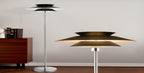 Lampadaire à double coupole noire et tige chromée, 145 cm