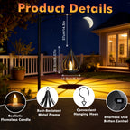 Lanterne solaire goutte en métal noir, bougie LED vacillante, IP65
