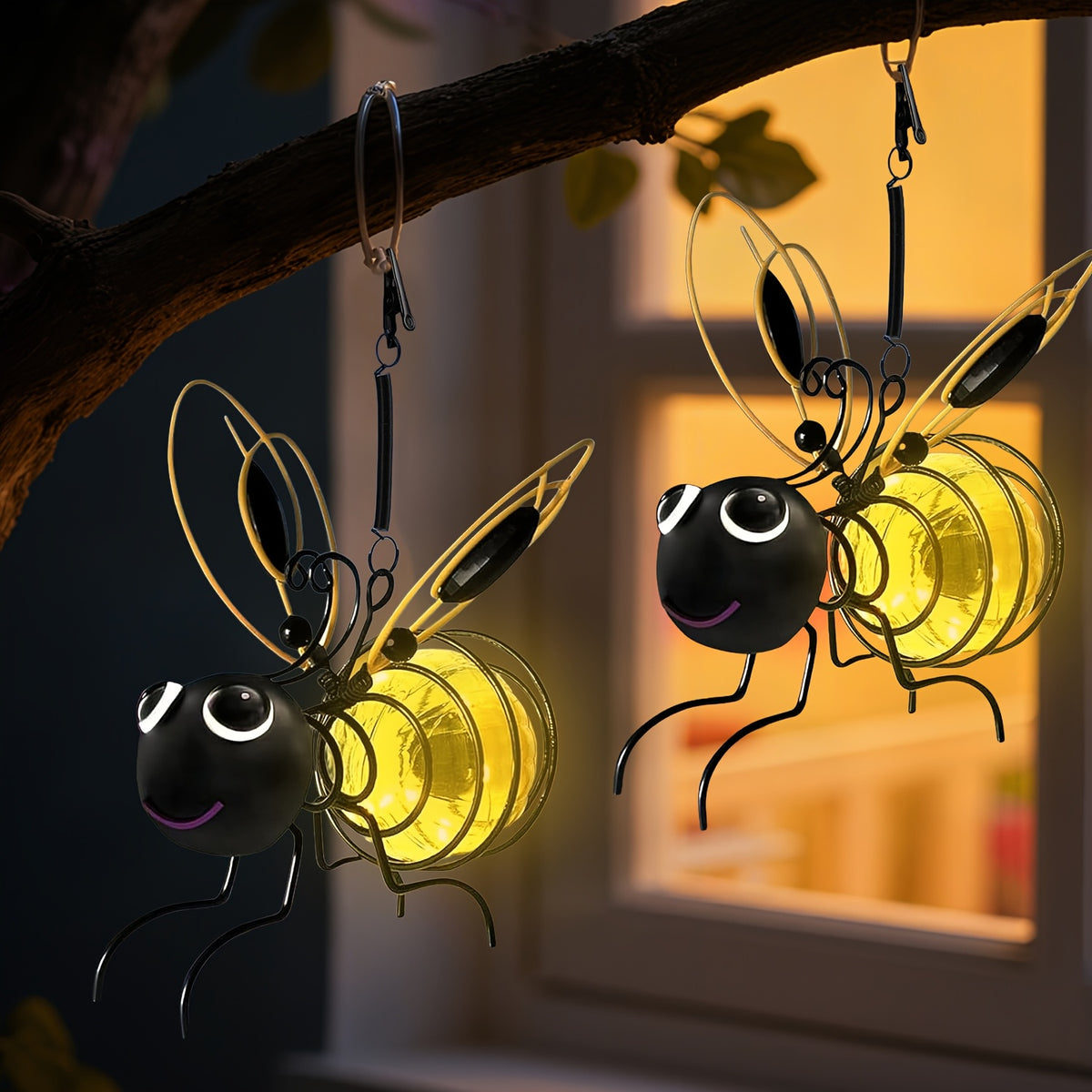Suspension solaire abeille à crochet ressort, jaune et noire, IP44