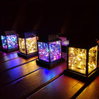 Lanterne solaire carrée noire à guirlande de 30 micro-LED, 12,5 cm