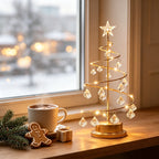 Lampe sapin de Noël spirale dorée à pampilles et étoile LED, 31 cm