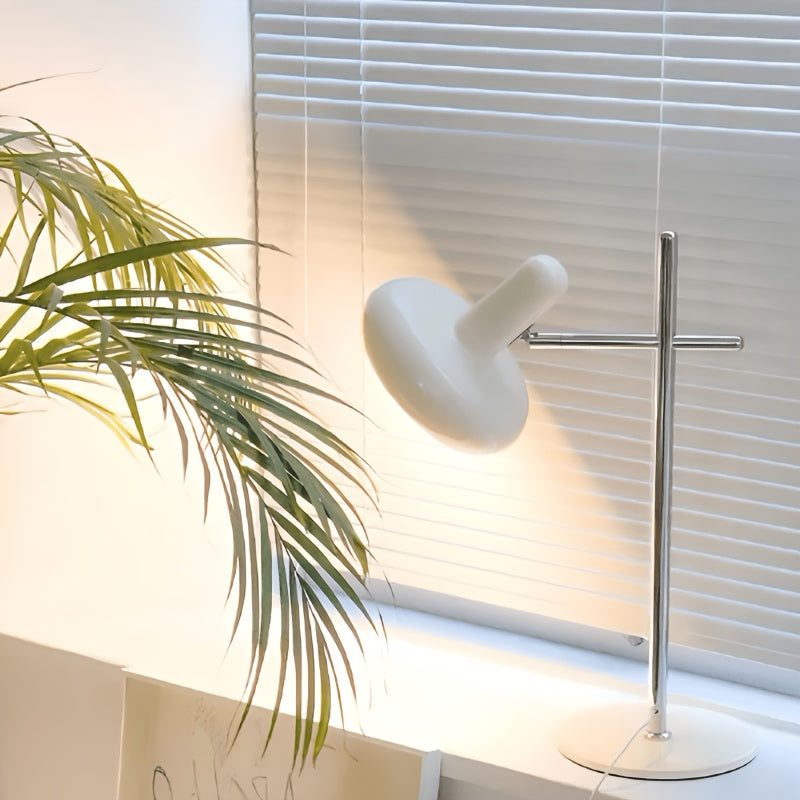 Lampe de bureau LED à tête ronde orientable, crème et chrome, 52 cm
