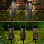 Lampe solaire de jardin noire ajourée à arabesques, lot de 4