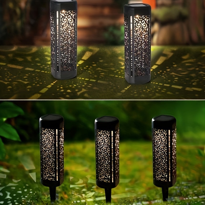 Lampe solaire de jardin noire ajourée à arabesques, lot de 4