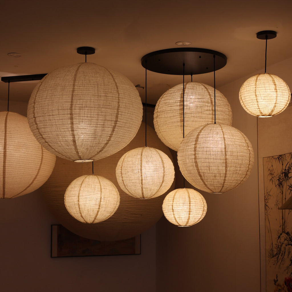 Abat-jour boule en toile de ramie pour suspension, Ø 30 à 50 cm