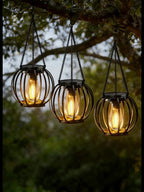 Suspension solaire cage noire à ampoule filament, lot de 2