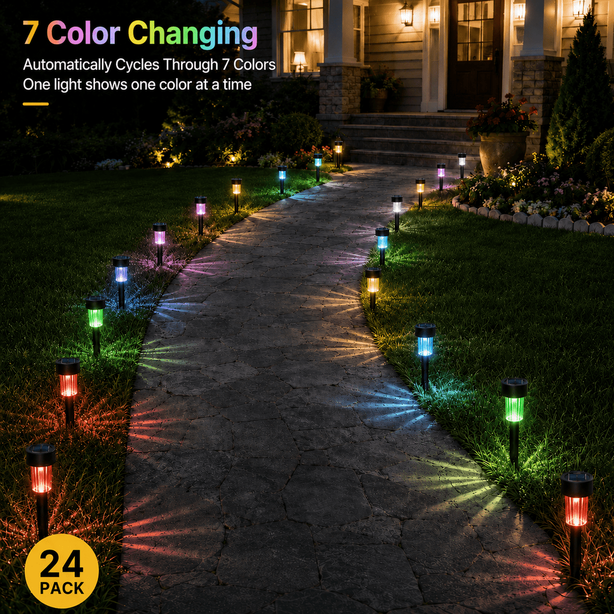 Lot de 24 balises solaires de jardin noires à 3 lumières, IP44