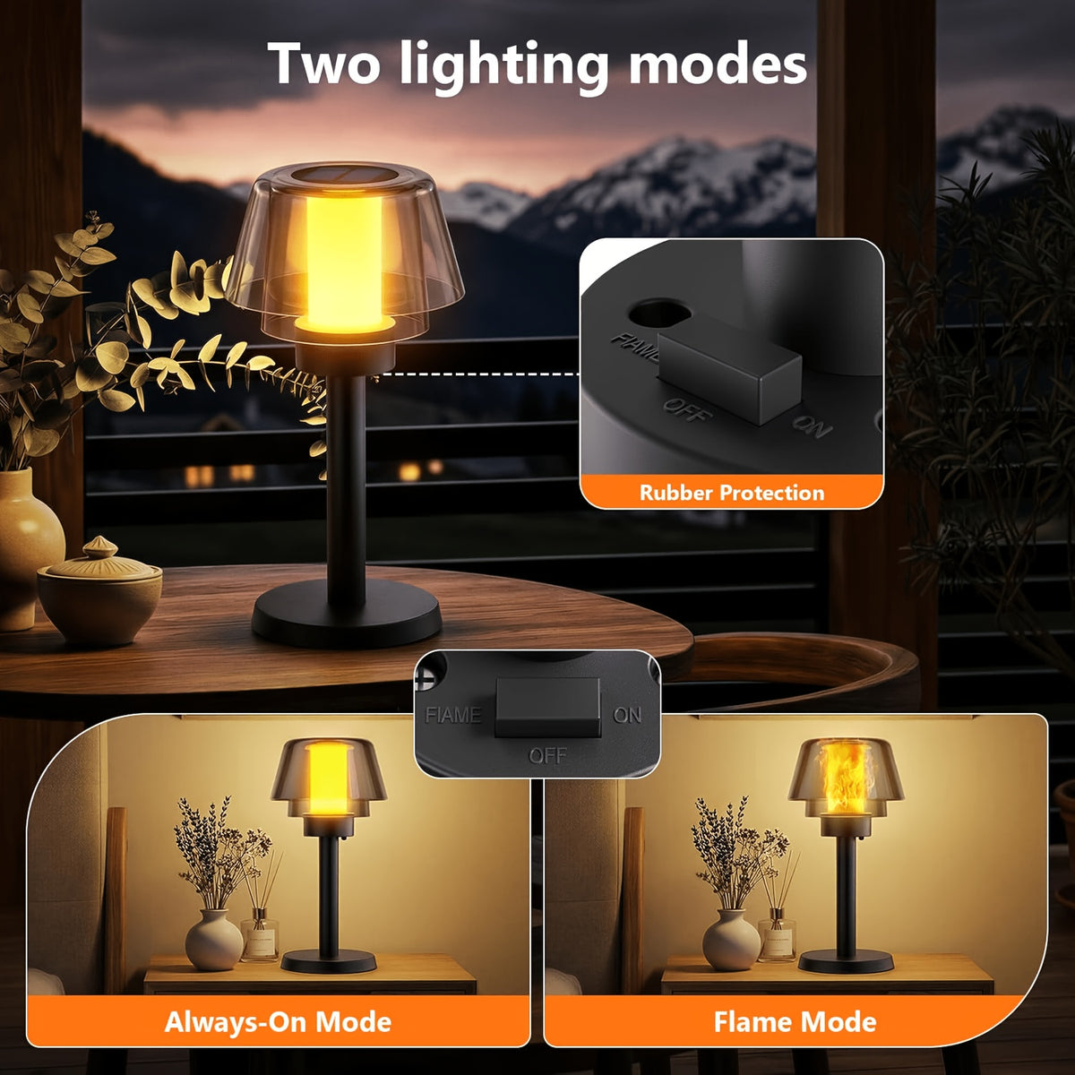 Lampe solaire 2 en 1 de table ou à piquer, effet flamme, IP44