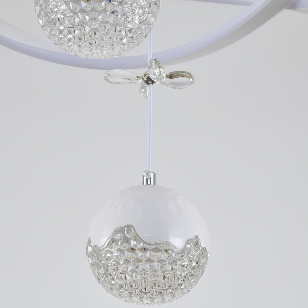 Lustre LED blanc à anneaux entrelacés et globes perlés, trois teintes